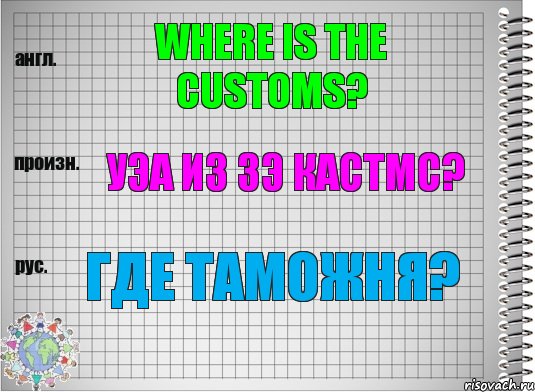 Where is the customs? уэа из зэ кастмс? Где таможня?