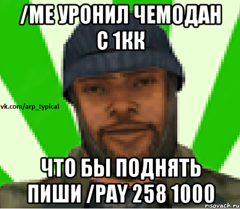 /me уронил чемодан с 1кк Что бы поднять пиши /pay 258 1000, Мем Vkcomarptypical