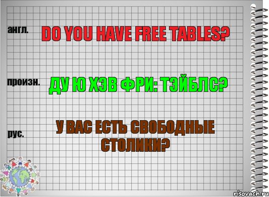 Do you have free tables? Ду ю хэв фри: тэйблс? У вас есть свободные столики?, Комикс  Перевод с английского