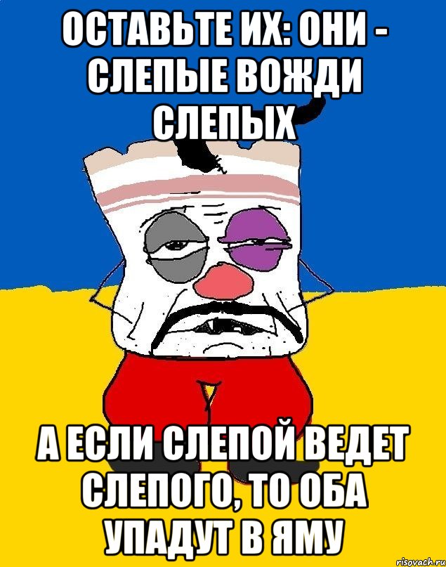 оставьте их: они - слепые вожди слепых а если слепой ведет слепого, то оба упадут в яму, Мем Западенец - тухлое сало