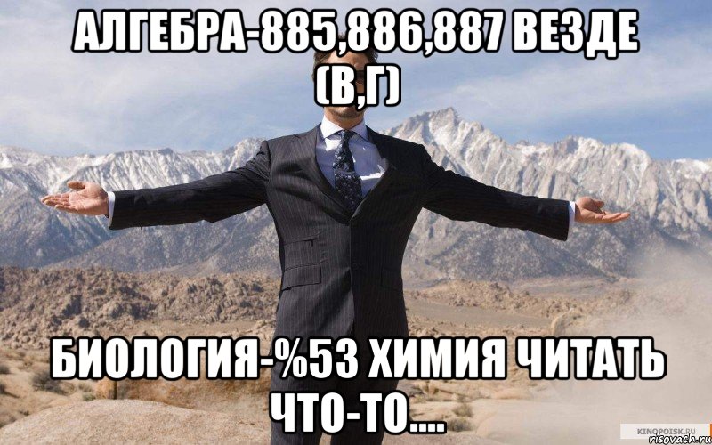 Алгебра-885,886,887 везде (в,г) биология-%53 химия читать что-то...., Мем железный человек