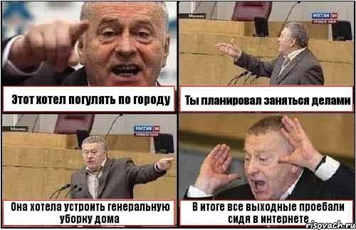 Этот хотел погулять по городу Ты планировал заняться делами Она хотела устроить генеральную уборку дома В итоге все выходные проебали сидя в интернете, Комикс жиреновский