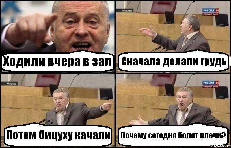 Ходили вчера в зал Сначала делали грудь Потом бицуху качали Почему сегодня болят плечи?, Комикс Жириновский