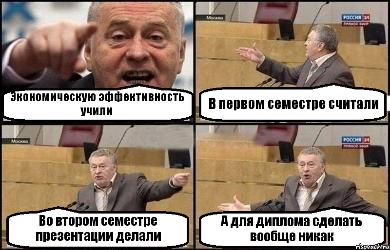 Экономическую эффективность учили В первом семестре считали Во втором семестре презентации делали А для диплома сделать вообще никак, Комикс Жириновский