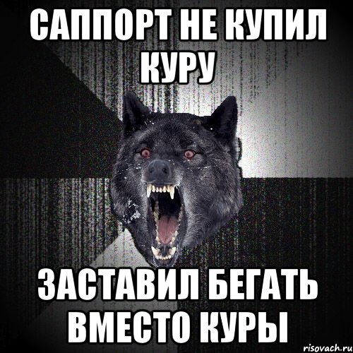 САППОРТ НЕ КУПИЛ КУРУ ЗАСТАВИЛ БЕГАТЬ ВМЕСТО КУРЫ, Мем  Злобный волк