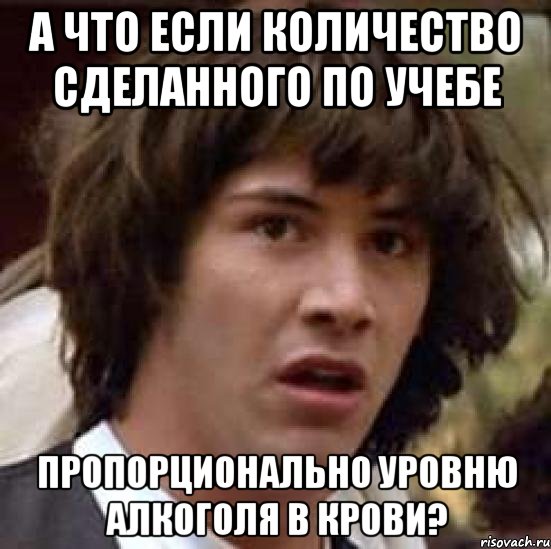 А что если количество сделанного по учебе пропорционально уровню алкоголя в крови?, Мем А что если (Киану Ривз)