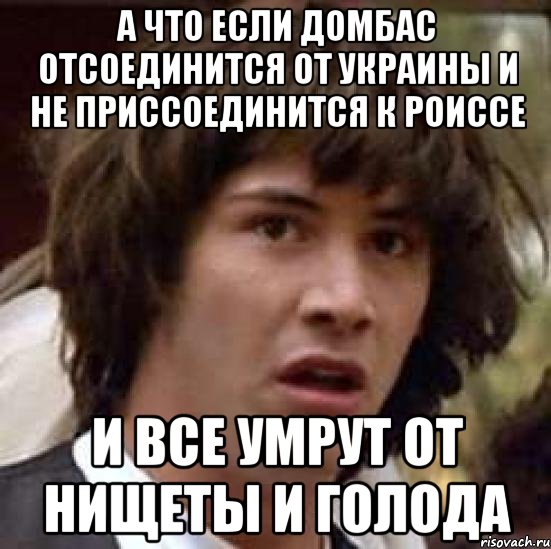 а что если Домбас отсоединится от Украины и не приссоединится к Роиссе и все умрут от нищеты и голода, Мем А что если (Киану Ривз)