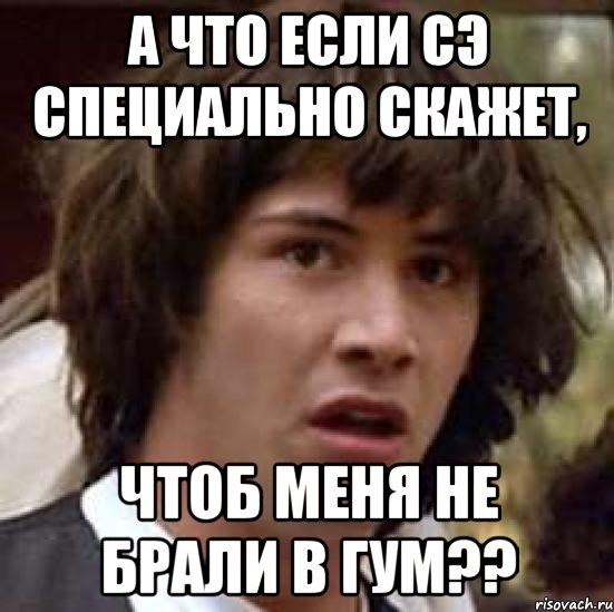 А что если СЭ специально скажет, чтоб меня не брали в гум??, Мем А что если (Киану Ривз)