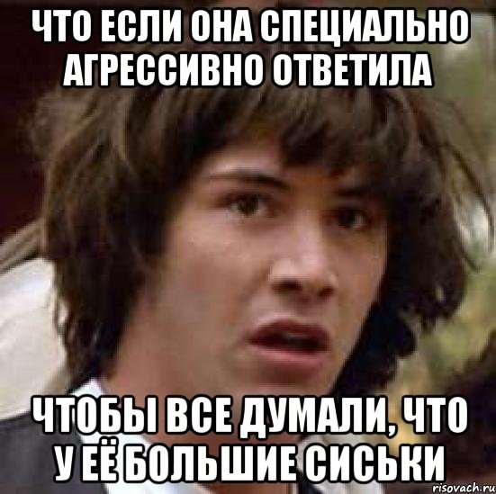 Что если она специально агрессивно ответила Чтобы все думали, что у её большие сиськи, Мем А что если (Киану Ривз)