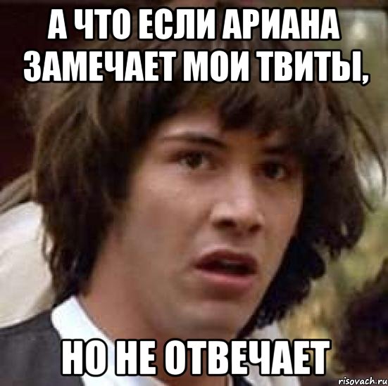 А ЧТО ЕСЛИ АРИАНА ЗАМЕЧАЕТ МОИ ТВИТЫ, НО НЕ ОТВЕЧАЕТ, Мем А что если (Киану Ривз)