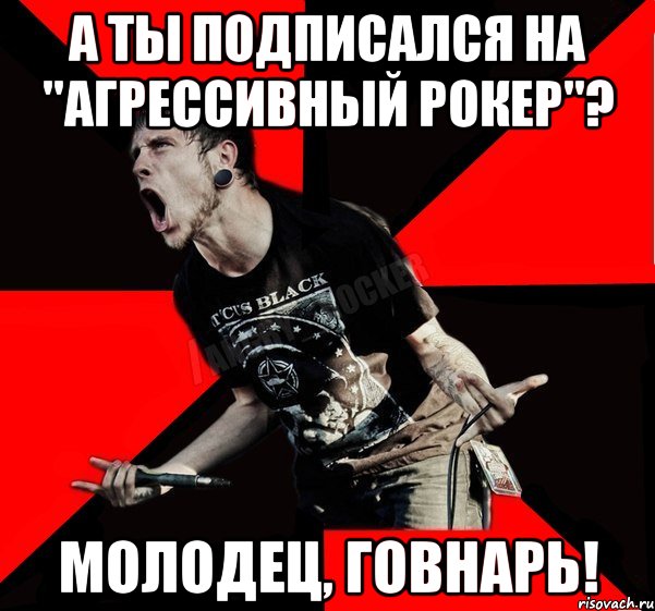 А ты подписался на "Агрессивный рокер"? Молодец, говнарь!, Мем Агрессивный рокер