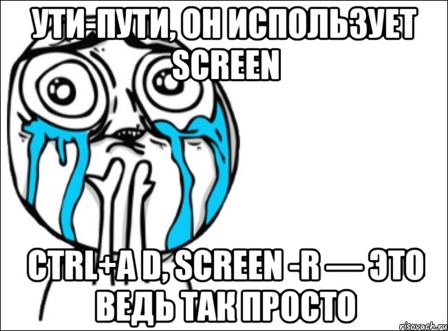 Ути-пути, он использует screen Ctrl+A D, screen -r — это ведь так просто, Мем Это самый