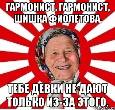 Гармонист, гармонист, Шишка фиолетова. Тебе девки не дают Только из-за этого., Мем  бабуля