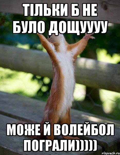 тільки б не було дощуууу може й волейбол пограли))))), Мем    белка молится