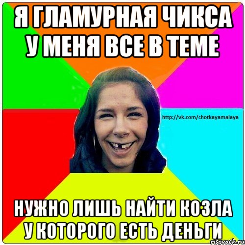 Я гламурная чикса у меня все в теме нужно лишь найти козла у которого есть деньги