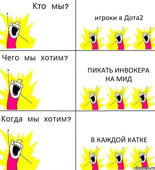 игроки в Дота2 Пикать Инвокера на мид В каждой катке, Комикс Что мы хотим