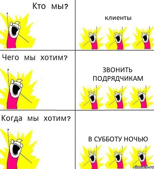 клиенты звонить подрядчикам в субботу ночью, Комикс Что мы хотим