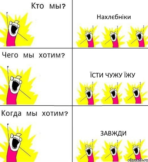 Нахлєбніки Їсти чужу їжу Завжди, Комикс Что мы хотим