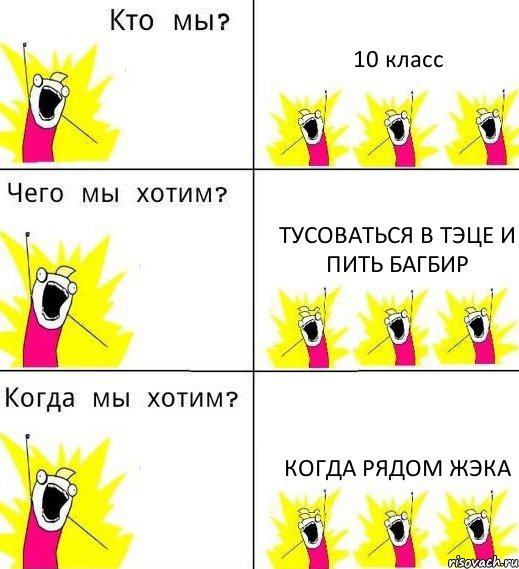 10 класс Тусоваться в Тэце и Пить Багбир Когда рядом Жэка, Комикс Что мы хотим