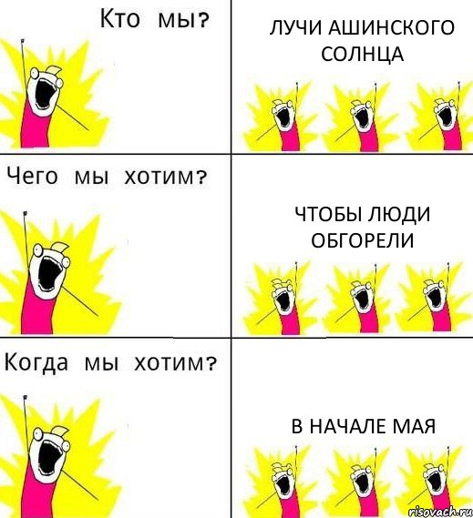 ЛУЧИ АШИНСКОГО СОЛНЦА чтобы люди обгорели в начале мая, Комикс Что мы хотим