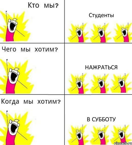 Студенты Нажраться В субботу, Комикс Что мы хотим