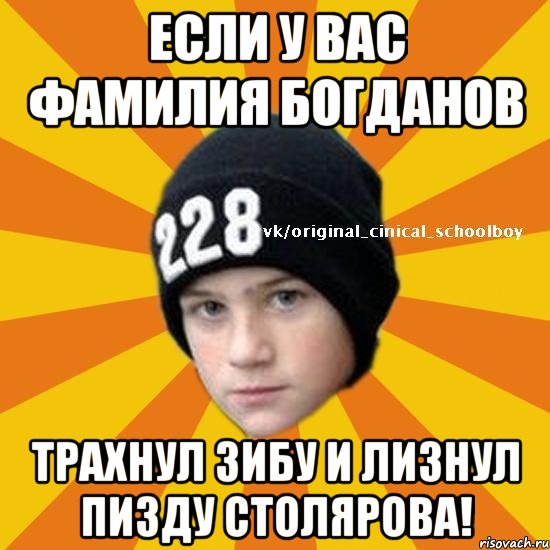 Если у вас фамилия Богданов Трахнул Зибу и лизнул пизду Столярова!, Мем  Циничный школьник