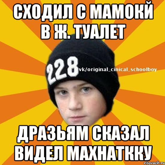 Сходил с мамокй в ж. туалет Дразьям сказал видел махнаткку, Мем  Циничный школьник