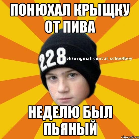 Понюхал крыщку от пива Неделю был пьяный, Мем  Циничный школьник