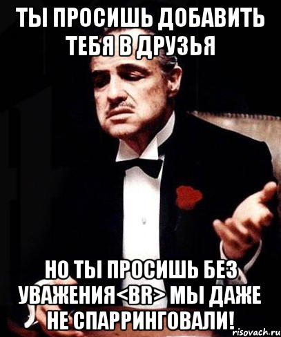 Ты просишь добавить тебя в друзья Но ты просишь без уважения<br> Мы даже не спарринговали!, Мем ты делаешь это без уважения