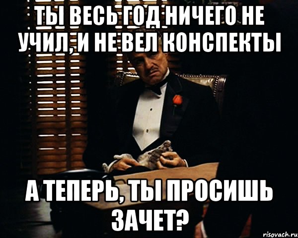 Ты весь год ничего не учил, и не вел конспекты А теперь, ты просишь зачет?, Мем Дон Вито Корлеоне