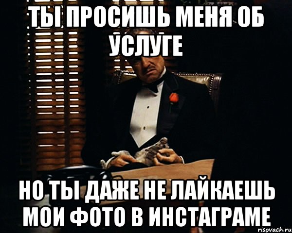 Ты просишь меня об услуге Но ты даже не лайкаешь мои фото в инстаграме, Мем Дон Вито Корлеоне