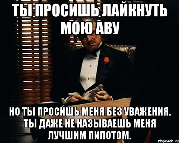 ты просишь лайкнуть мою аву но ты просишь меня без уважения. ты даже не называешь меня лучшим пилотом., Мем Дон Вито Корлеоне