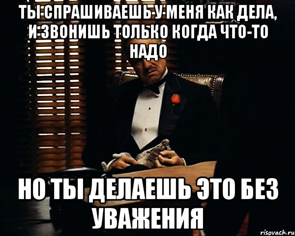 ты спрашиваешь у меня как дела, и звонишь только когда что-то надо но ты делаешь это без уважения, Мем Дон Вито Корлеоне