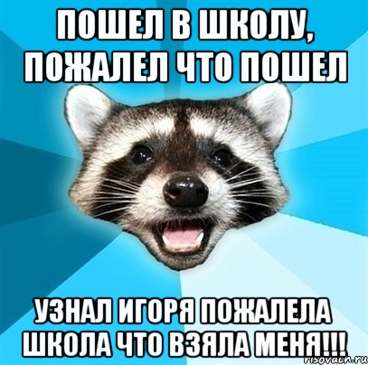 Пошел в школу, пожалел что пошел узнал Игоря пожалела школа что взяла меня!!!, Мем Енот-Каламбурист