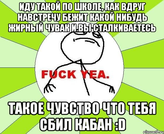 Иду такой по школе, как вдруг навстречу бежит какой нибудь жирный чувак и вы сталкиваетесь Такое чувство что тебя сбил кабан :D, Мем фак е