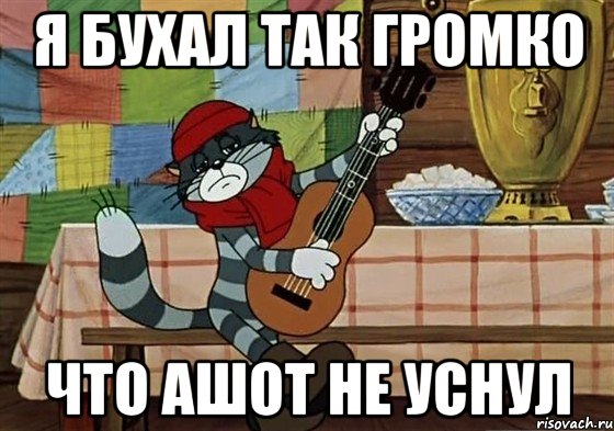 я Бухал так громко что ашот не уснул, Мем Грустный Матроскин с гитарой