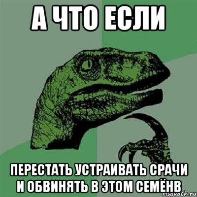 А ЧТО ЕСЛИ пЕРЕСТАть устраивать срачи и обвинять в этом Семёнв, Мем Филосораптор