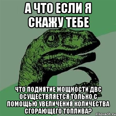 А что если я скажу тебе Что поднятие мощности ДВС осуществляется только с помощью увеличения количества сгорающего топлива?, Мем Филосораптор