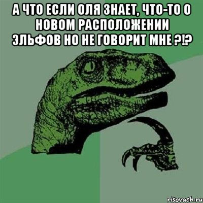 А что если Оля знает, что-то о новом расположении эльфов но не говорит мне ?!? , Мем Филосораптор