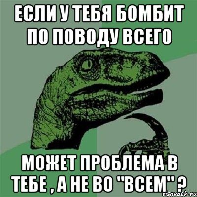 если у тебя бомбит по поводу всего может проблема в тебе , а не во "всем" ?, Мем Филосораптор