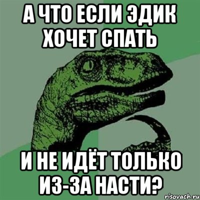 А ЧТО ЕСЛИ ЭДИК ХОЧЕТ СПАТЬ И НЕ ИДЁТ ТОЛЬКО ИЗ-ЗА НАСТИ?, Мем Филосораптор