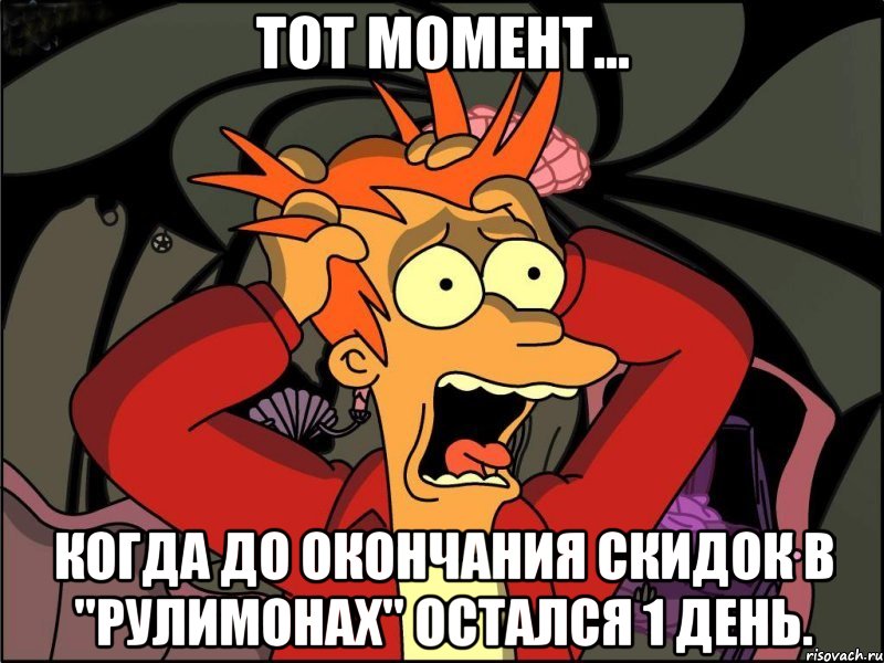 Тот момент... Когда до окончания скидок в "Рулимонах" остался 1 день., Мем Фрай в панике