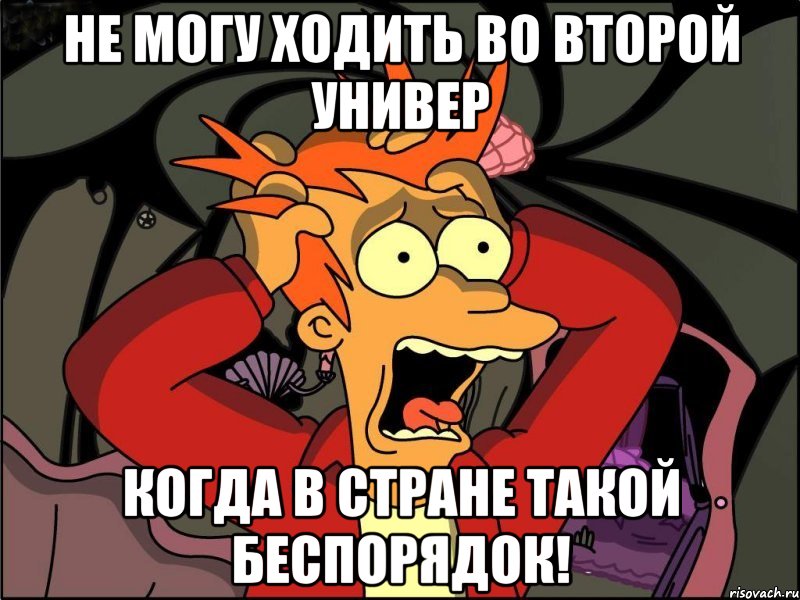 НЕ могу ходить во второй универ Когда в стране такой беспорядок!, Мем Фрай в панике