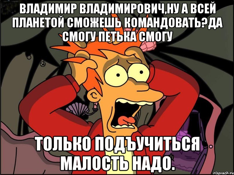 Владимир владимирович,ну а всей планетой сможешь командовать?да смогу петька смогу Только подъучиться малость надо., Мем Фрай в панике