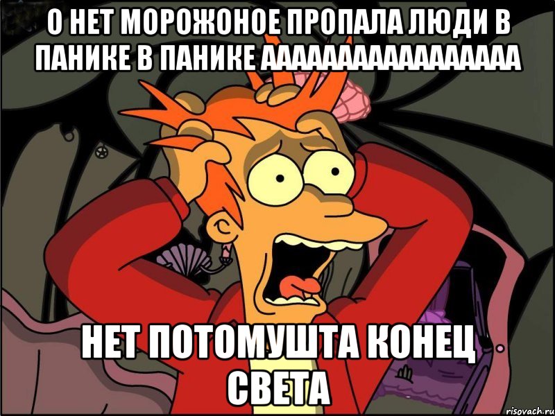 о нет морожоное пропала люди в панике в панике ааааааааааааааааа нет потомушта КОНЕЦ СВЕТА, Мем Фрай в панике