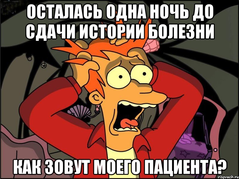 Осталась одна ночь до сдачи истории болезни как зовут моего пациента?, Мем Фрай в панике