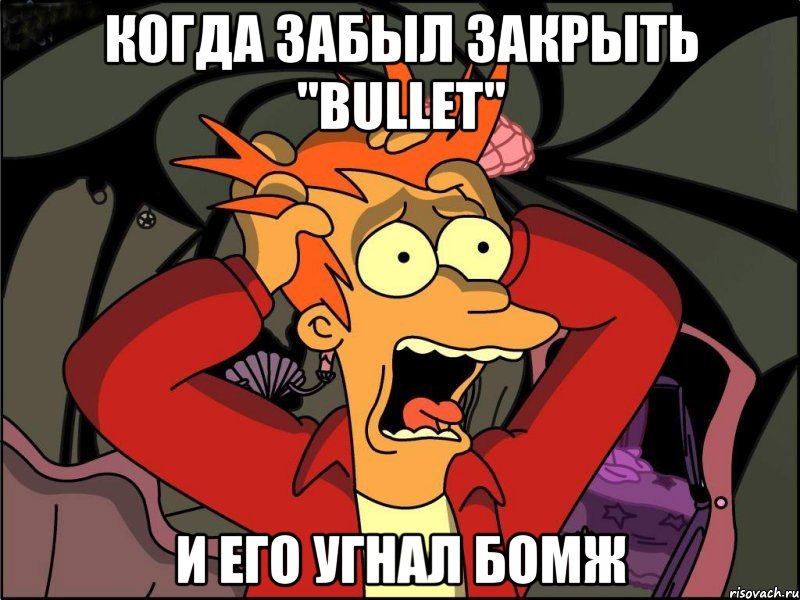 Когда забыл закрыть "Bullet" И его угнал бомж, Мем Фрай в панике