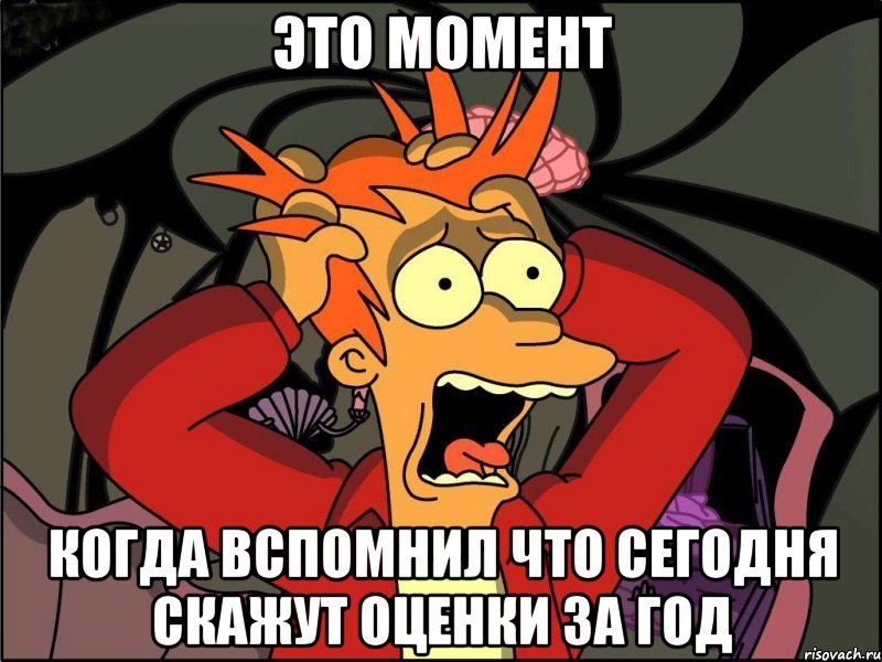 это момент когда вспомнил что сегодня скажут оценки за год, Мем Фрай в панике