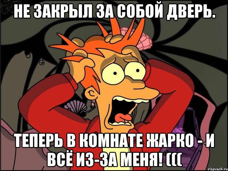 Не закрыл за собой дверь. Теперь в комнате жарко - и всё из-за меня! (((, Мем Фрай в панике