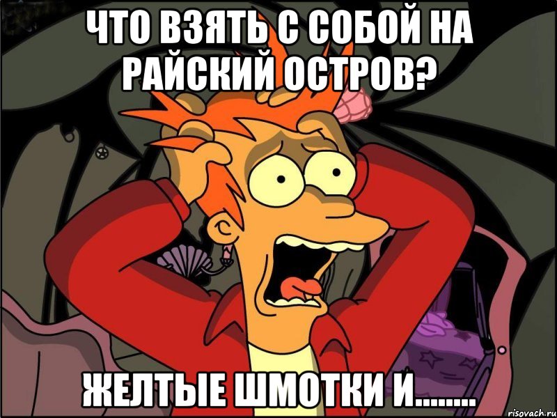 Что взять с собой на райский остров? Желтые шмотки и........, Мем Фрай в панике